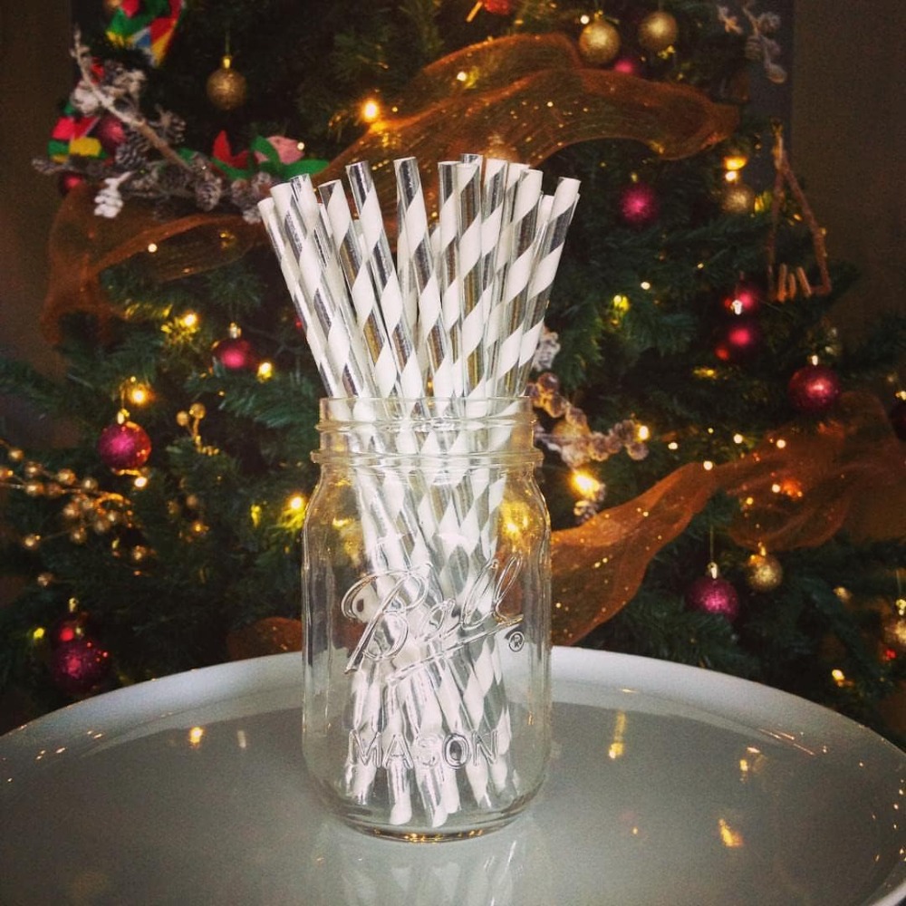 Wedding Supply Bulk - 100 Pcs Biodegradable Silver Paper Straws