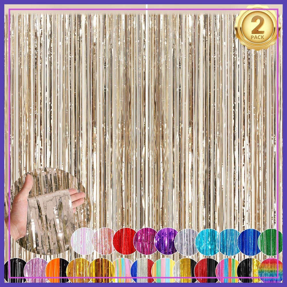 Wedding Backdrop Curtain - Foil Fringe Backdrop Curtains 2Pack 3.3x8.3ft