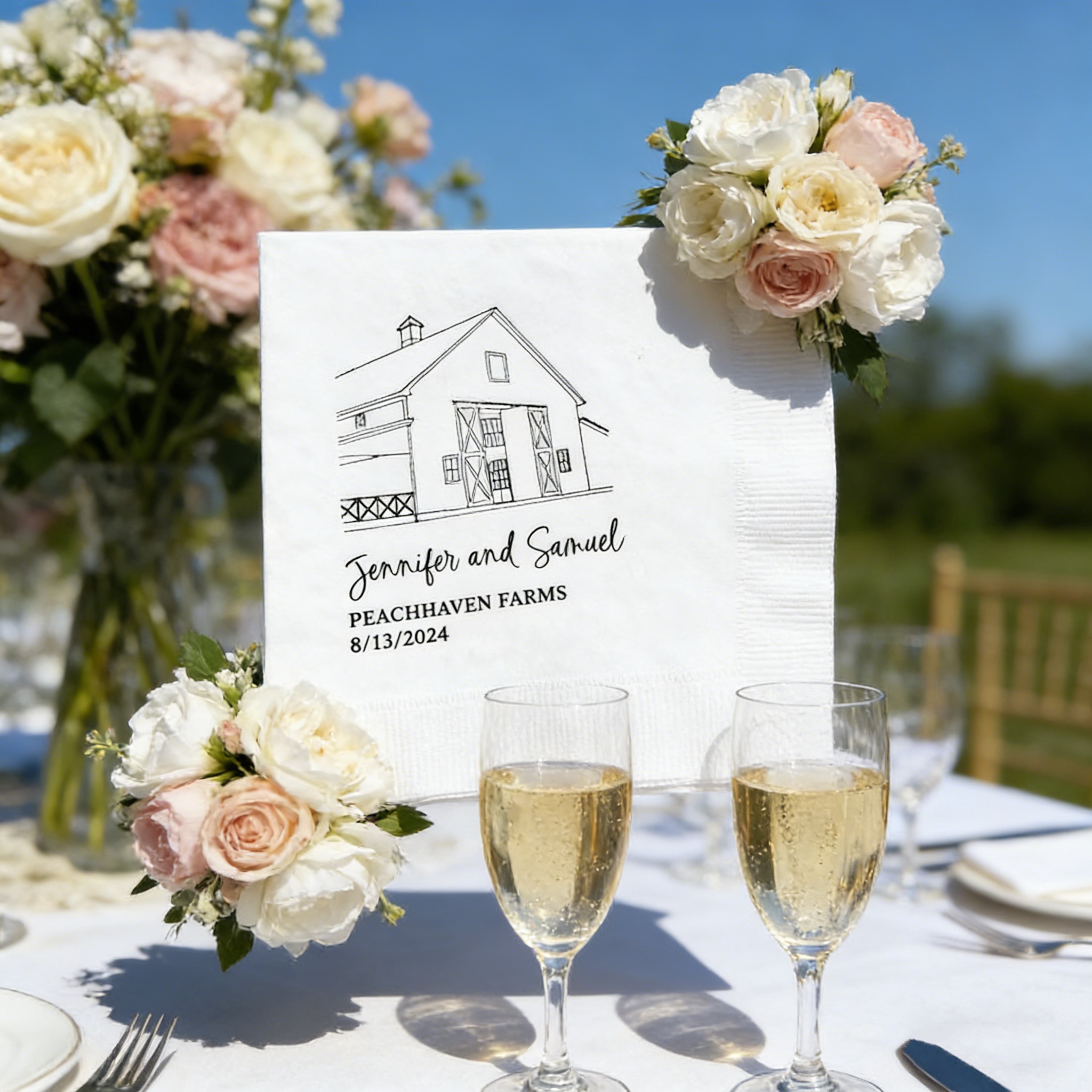 Supply Wedding Venue - 50pcs Custom Wedding Napkins Illustrated Venue