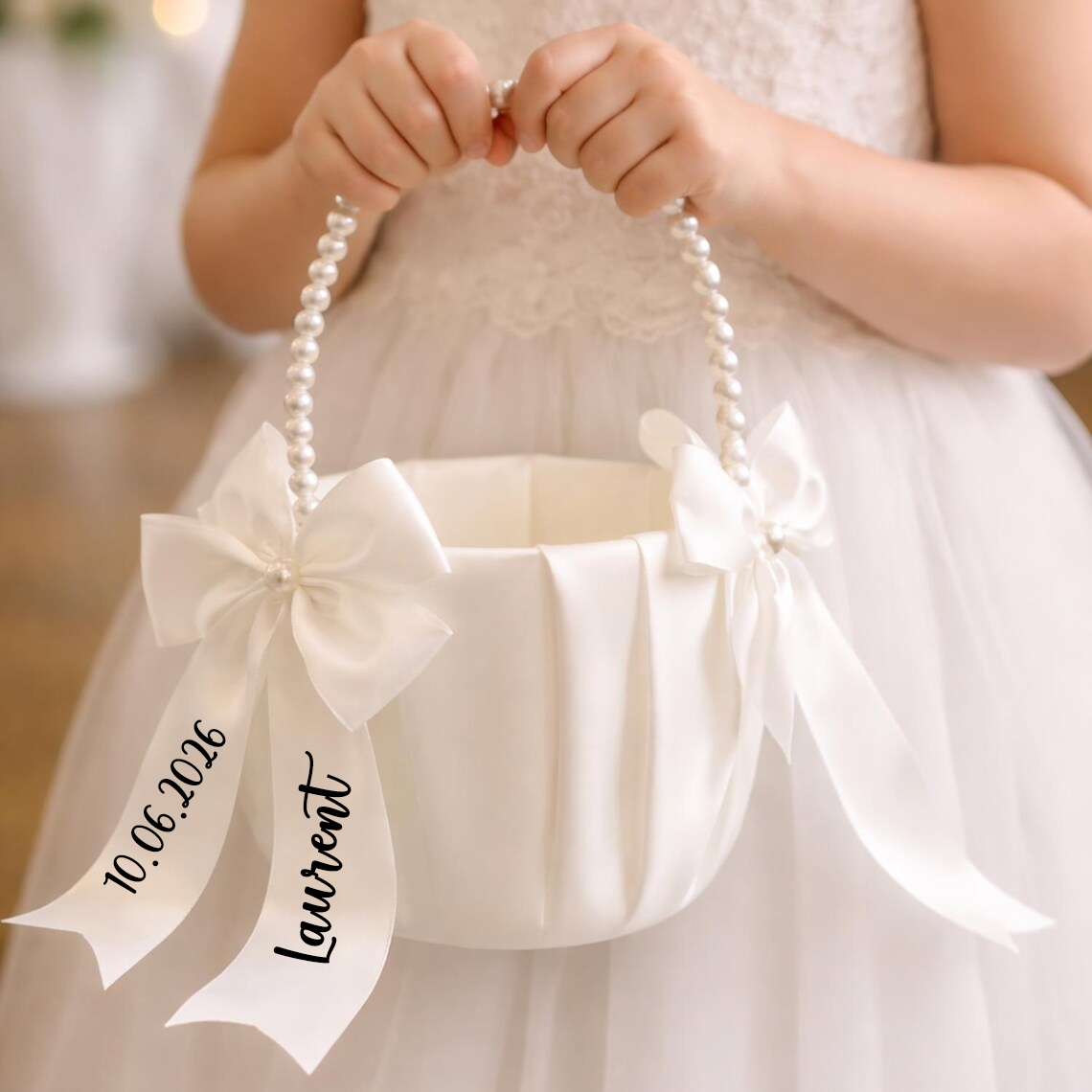 Wedding Hampers - Custom Name Flower Girl Basket White