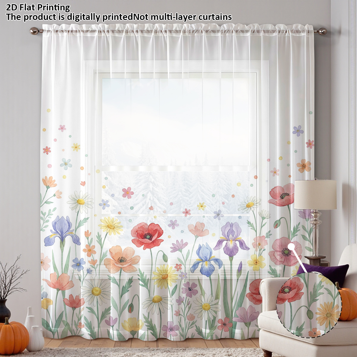 Floral Privacy Sheer Curtain,G - مراجعة Good Floral & Wedding Decor Supply وسعره