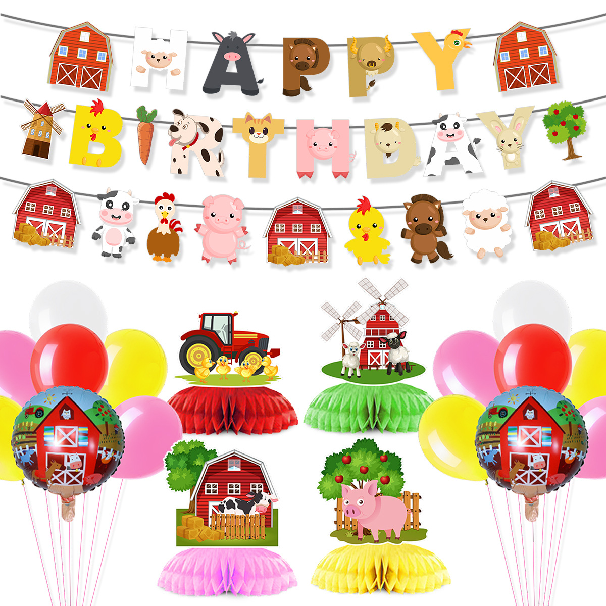 Cartoon Farm Animal Theme Birt - مراجعة Confetti Balloon Set وسعره