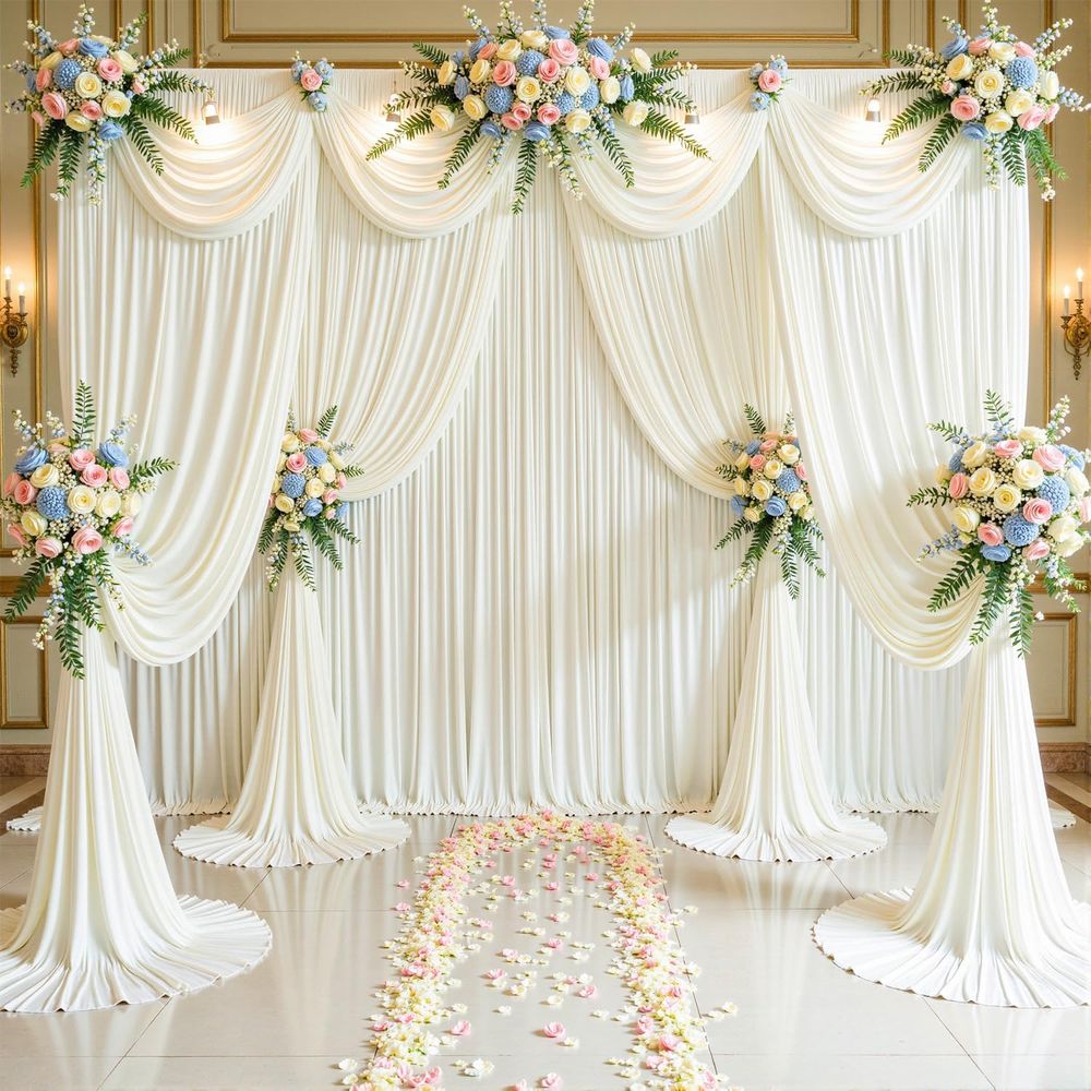 Ivory Wrinkled-Free Backdrop C - مراجعة Wedding Backdrop Curtain وسعره