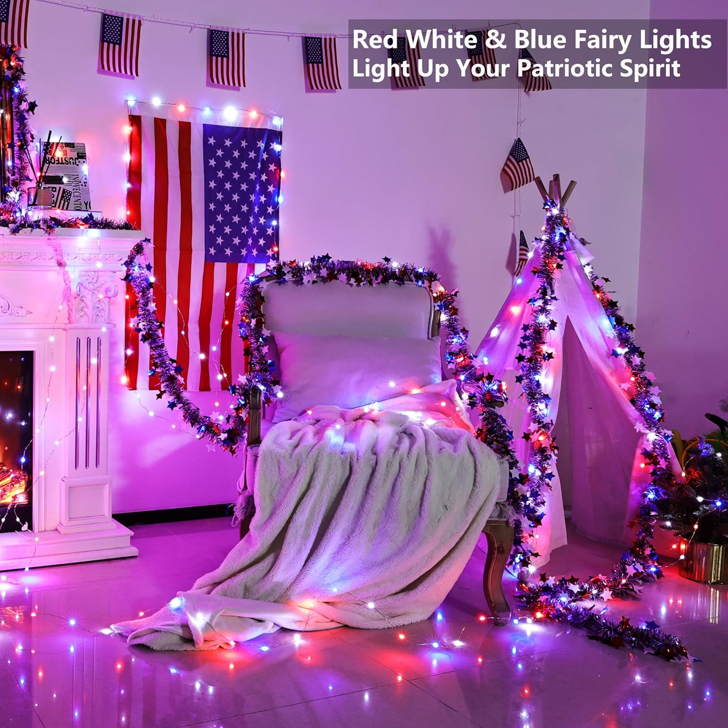 33ft 100 LED Red White Blue Fa - مراجعة Wedding Led وسعره