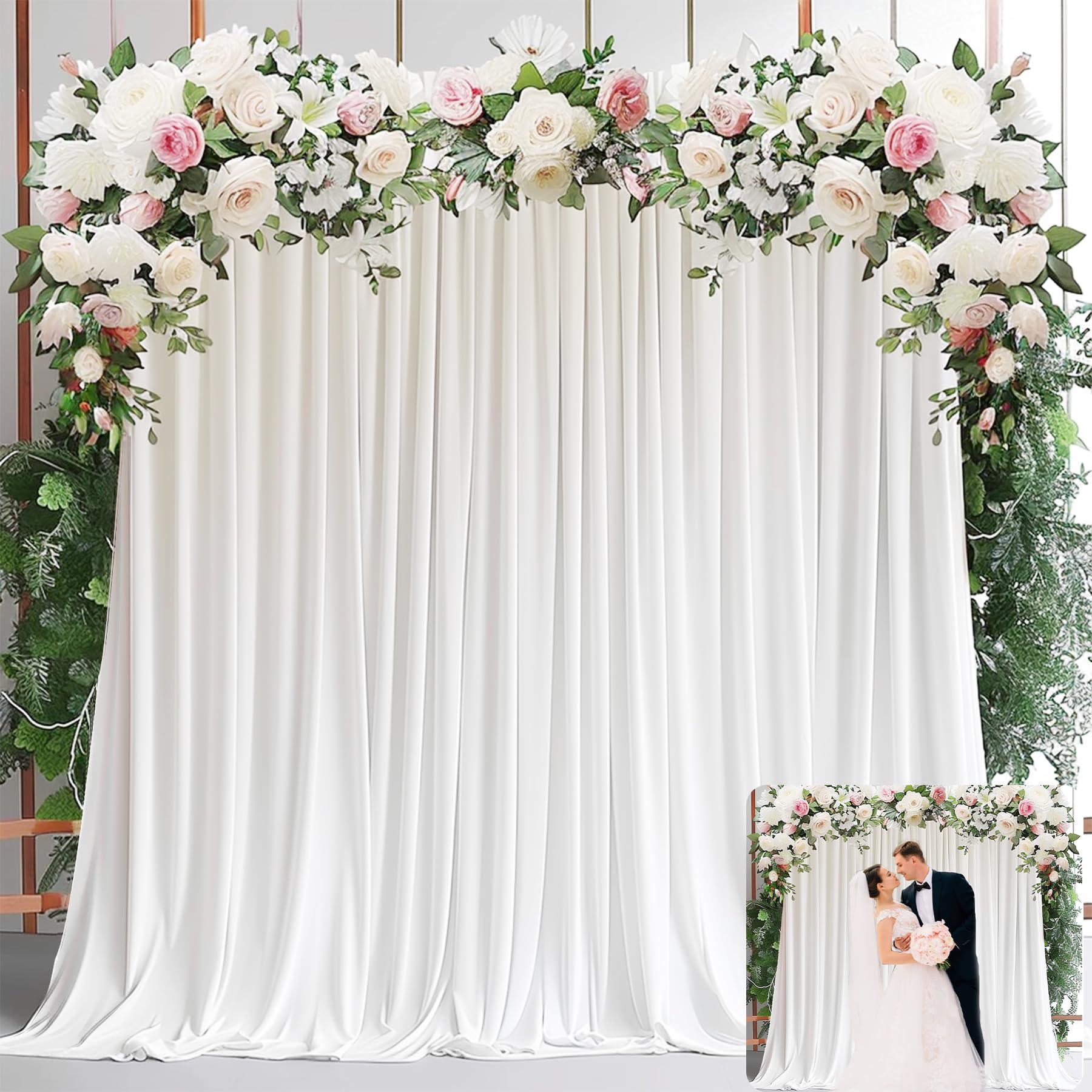 White Backdrop Curtains for Pa - مراجعة Wedding Backdrop Curtain وسعره