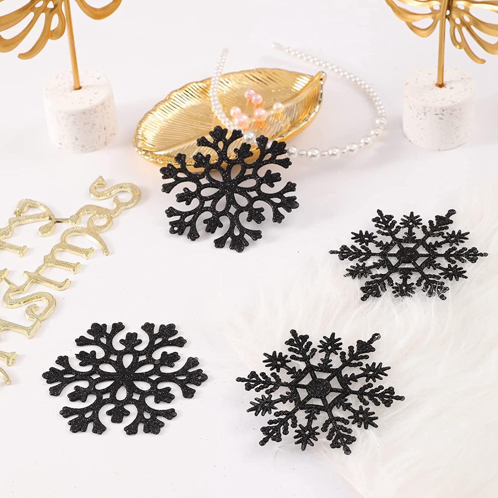 12pcs/set Black Plastic Snowfl - مراجعة Supply Wedding Venue وسعره