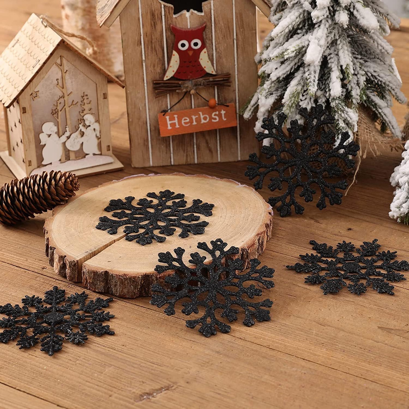 12pcs/set Black Plastic Snowfl - مراجعة Supply Wedding Venue وسعره
