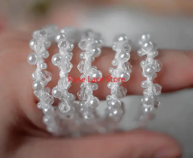 3 Yards Pearl lace trim, pearl - مراجعة Bridal Sash Ribbon وسعره