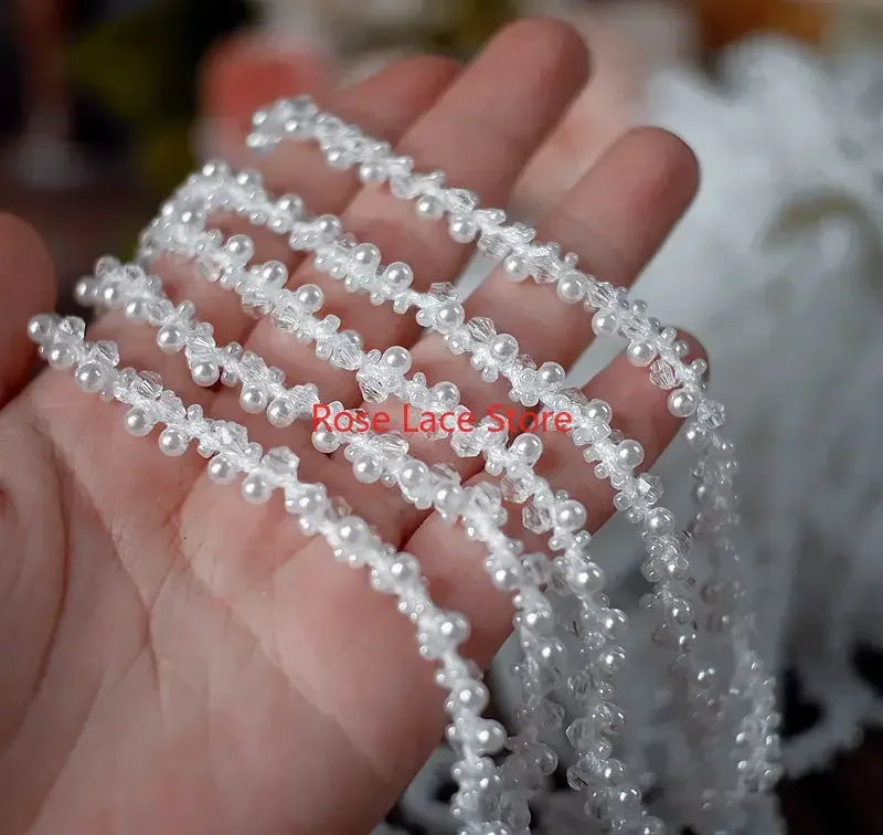 3 Yards Pearl lace trim, pearl - مراجعة Bridal Sash Ribbon وسعره