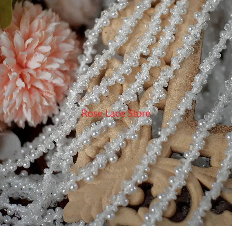 3 Yards Pearl lace trim, pearl - مراجعة Bridal Sash Ribbon وسعره