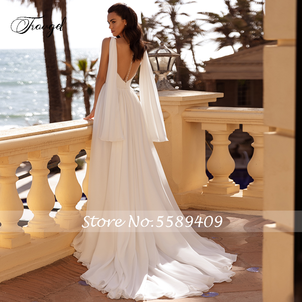Traugel Simple V Neck Chiffon  - مراجعة Bridal Sash Ribbon وسعره