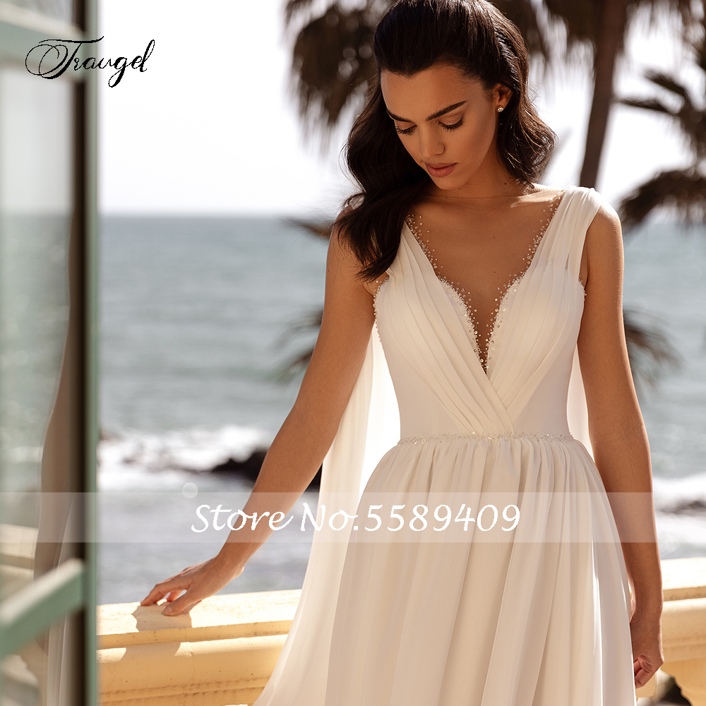 Traugel Simple V Neck Chiffon  - مراجعة Bridal Sash Ribbon وسعره
